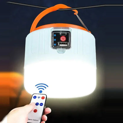 Draagbare campinglamp met zonnepaneel, powerbank en noodfunctie